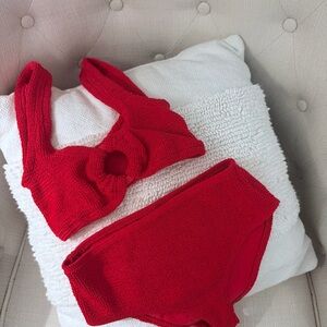 Red Two-Piece Textured Bikini Set
